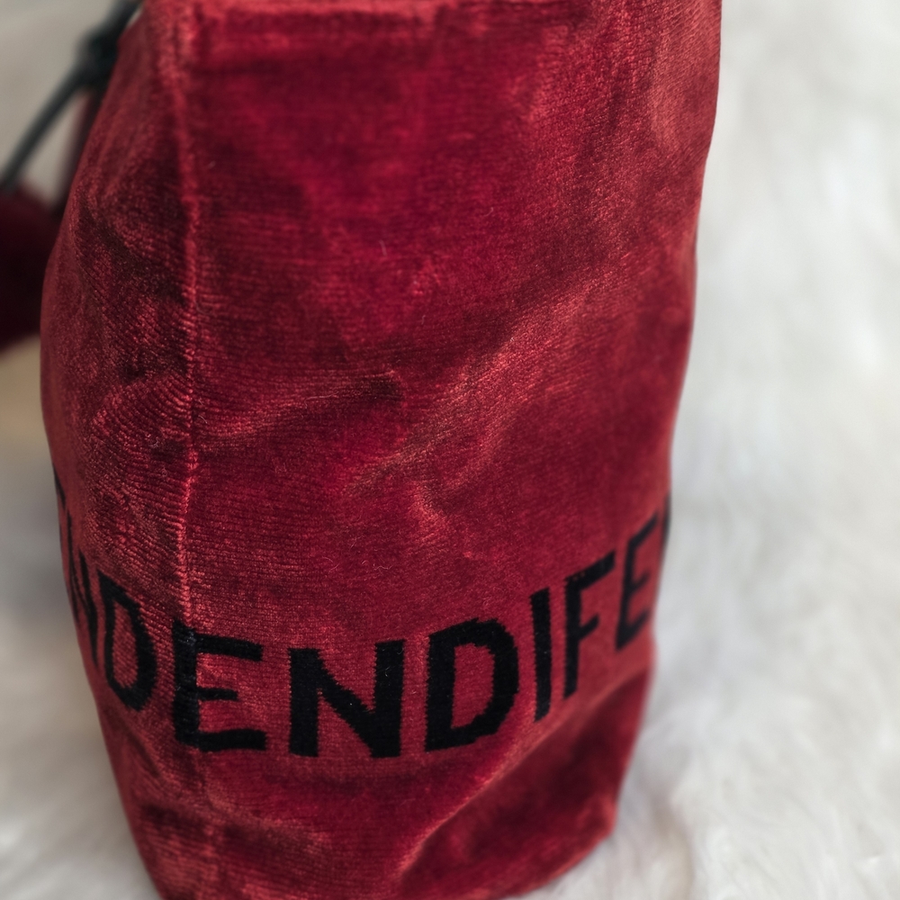 Fendi Red Velvet Tote Bag With Fendi Script, Fendi Dustbag, &Unbranded Bag Charm - Picture 11 of 14